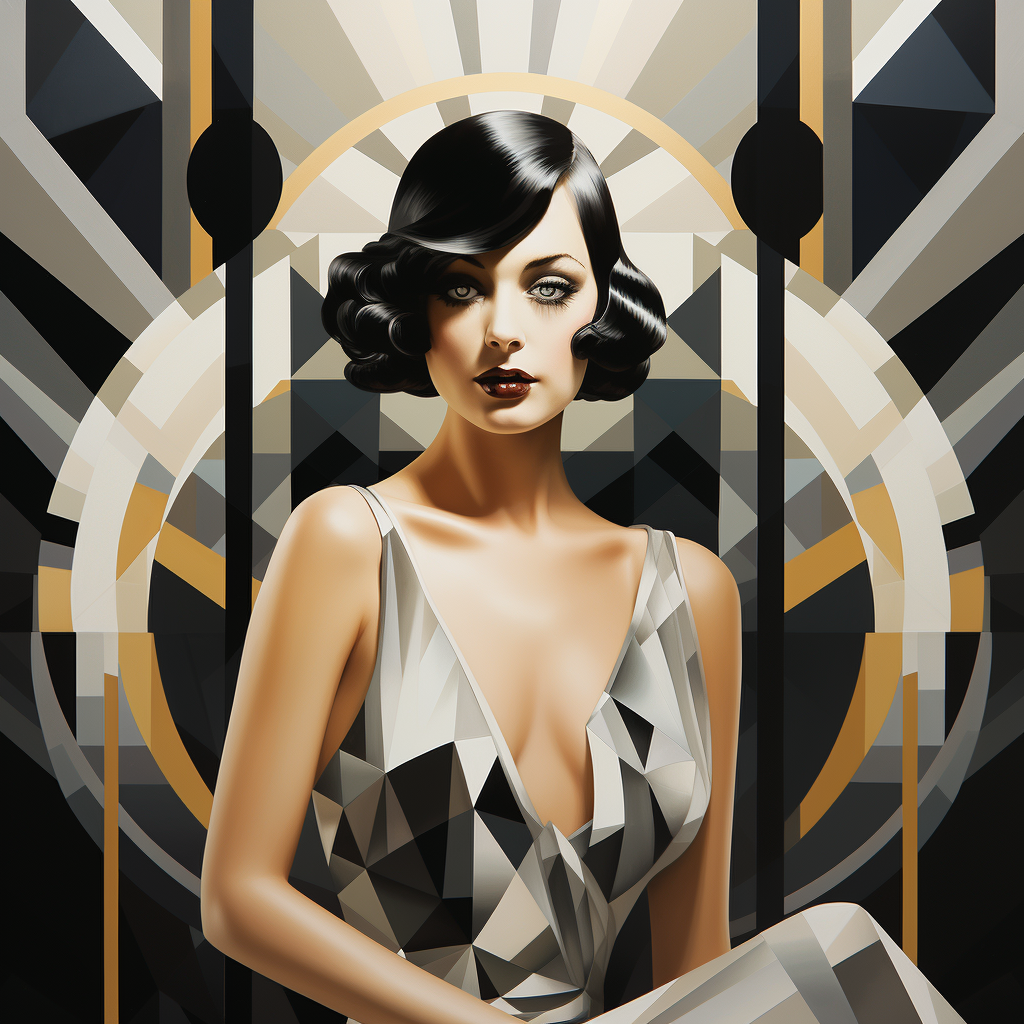 Beautiful woman in Art Deco setting smoking a cigarette