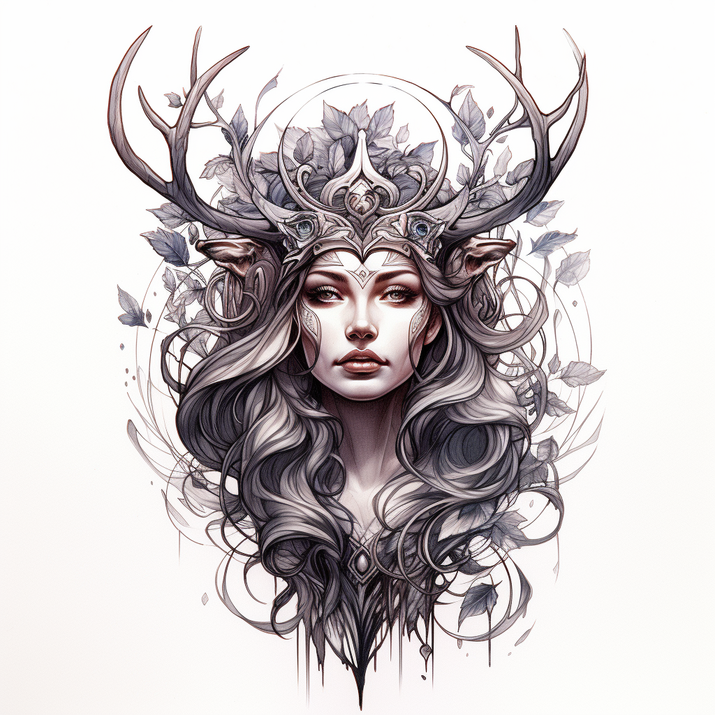 Beautiful Artemis Antlers Tattoo Design