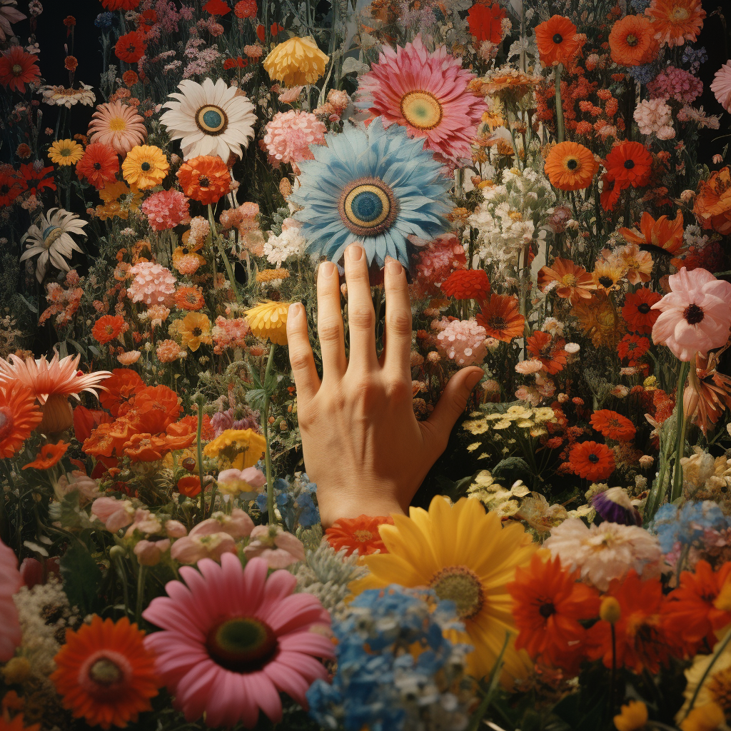 Flowers with Eyes and Hands in Arthouse Film Style