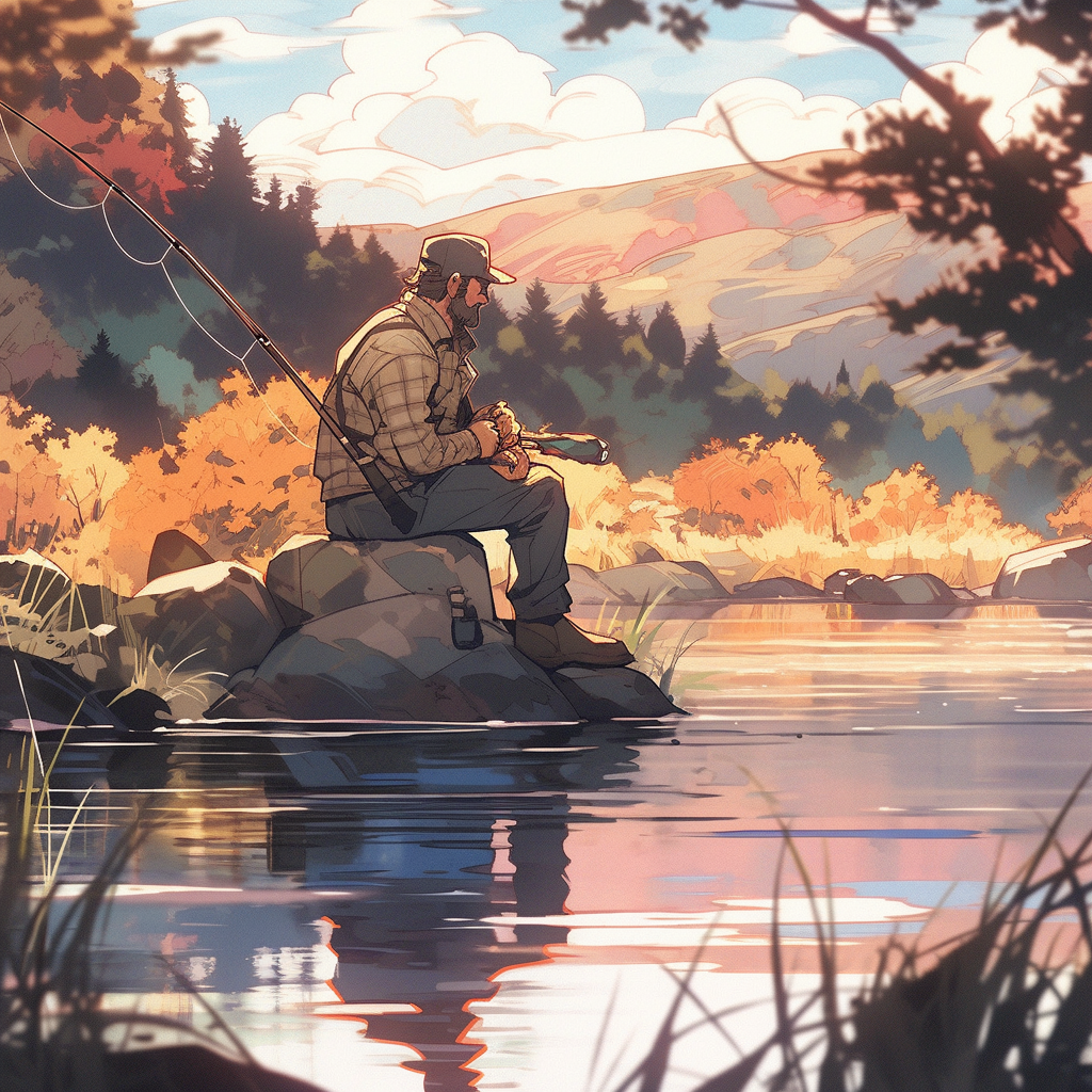 Arthur Morgan fishing at a lake