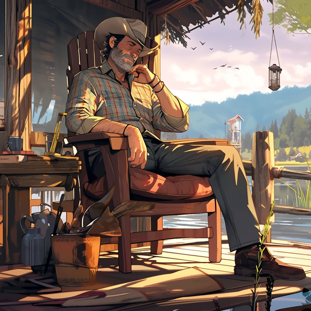 Arthur Morgan enjoying the serene lake view