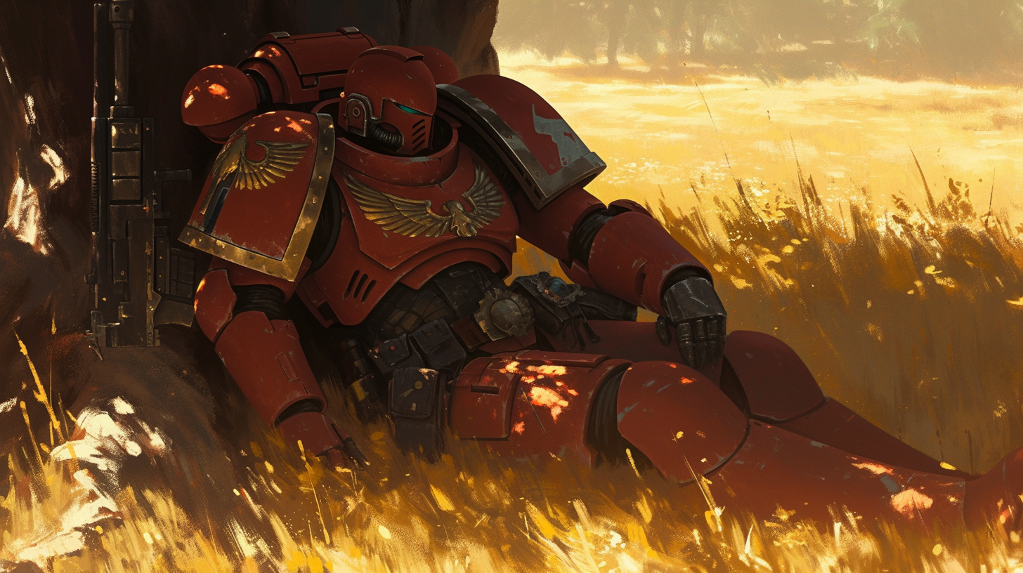 Space Marine Sitting Near Tree