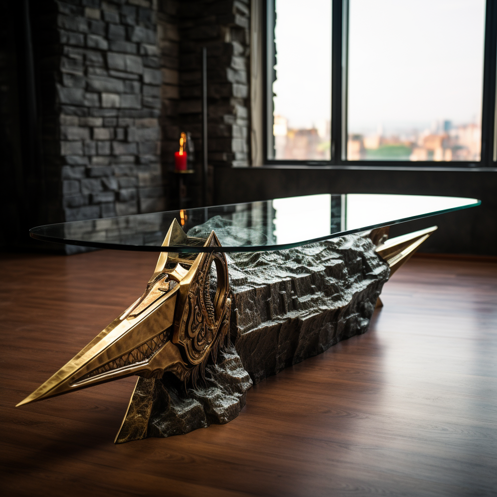 Unique coffee table inspired by King Arthur's sword