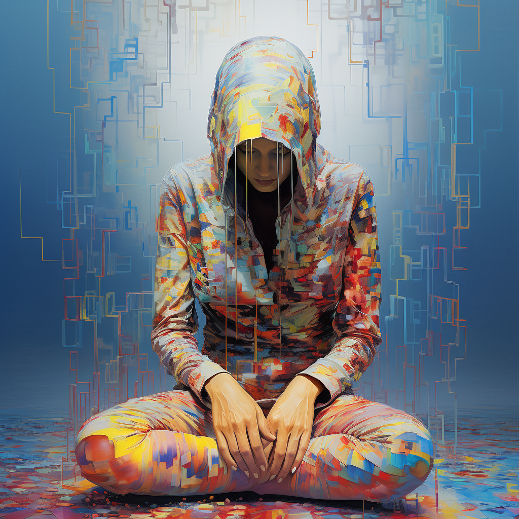 Evocative glitch art depicting artificial intelligence's despair.