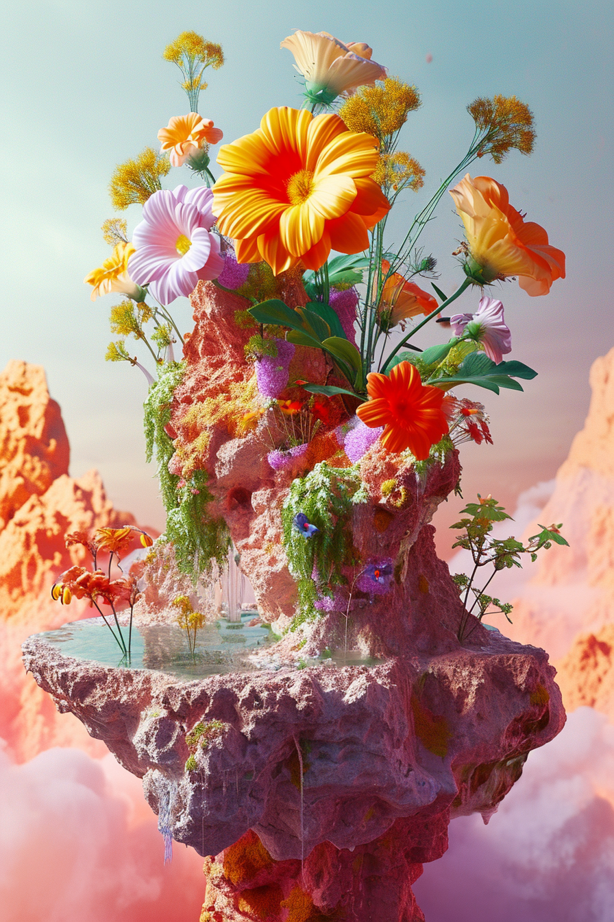 Colorful realistic landscape sculptures