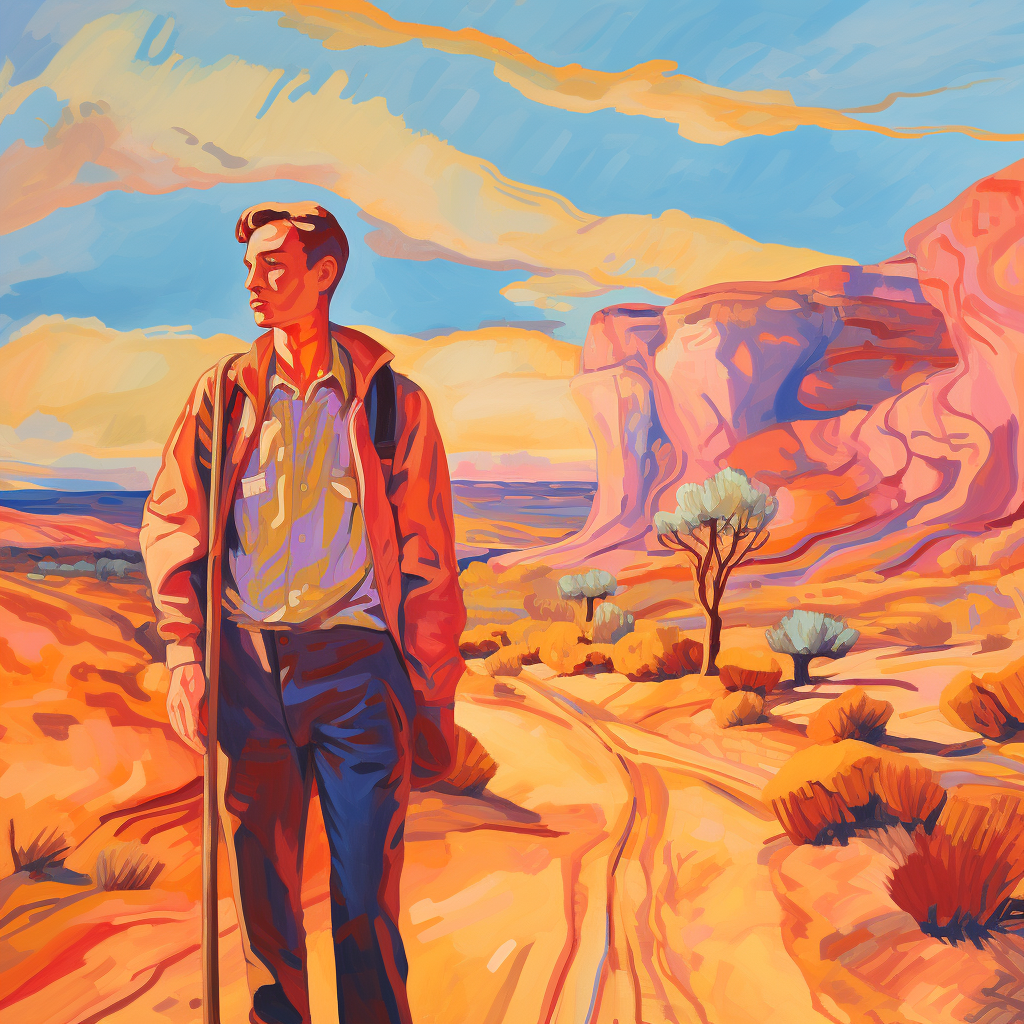 Fauvist artist lost in desert