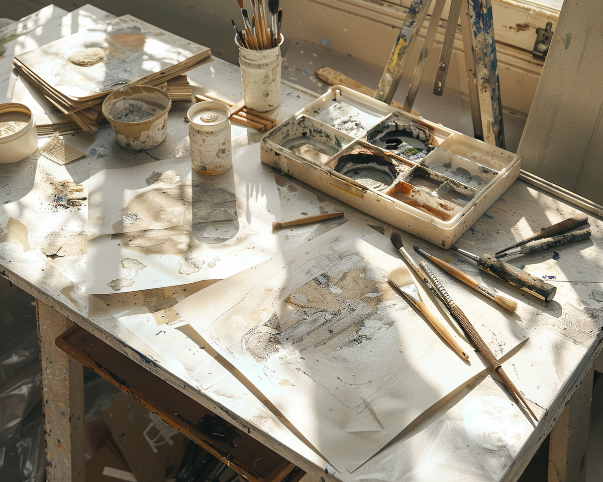 Artist tools pack on white table