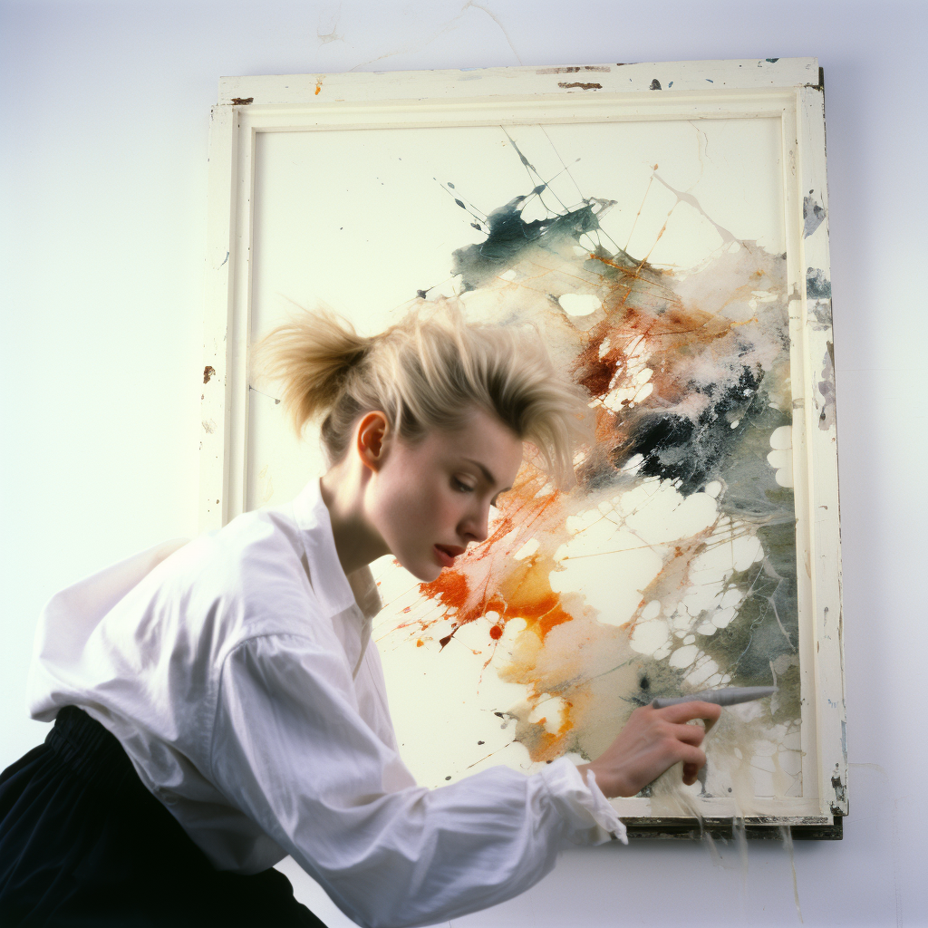 45-year-old female artist painting