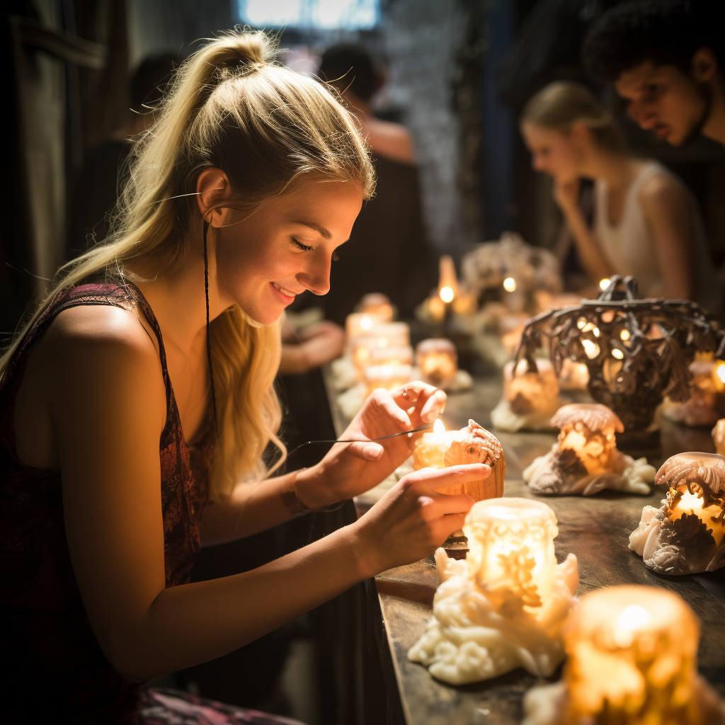 Participants making artistic candles at workshop