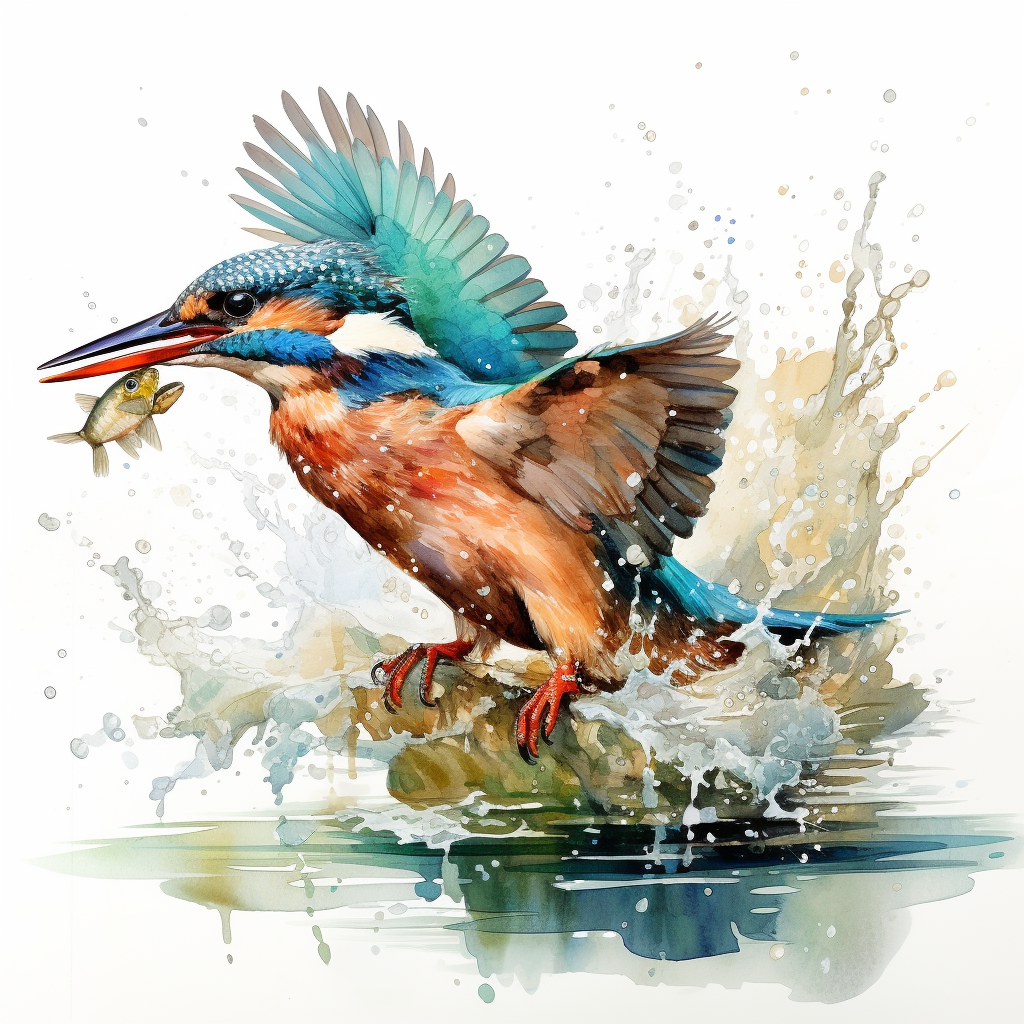 kingfisher fish watercolor art