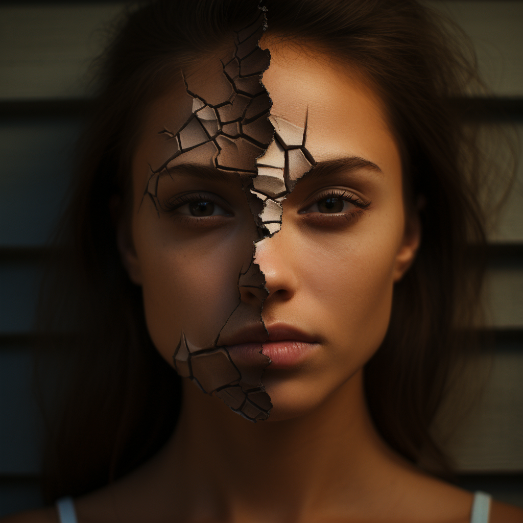 Woman with Broken Cracked Face