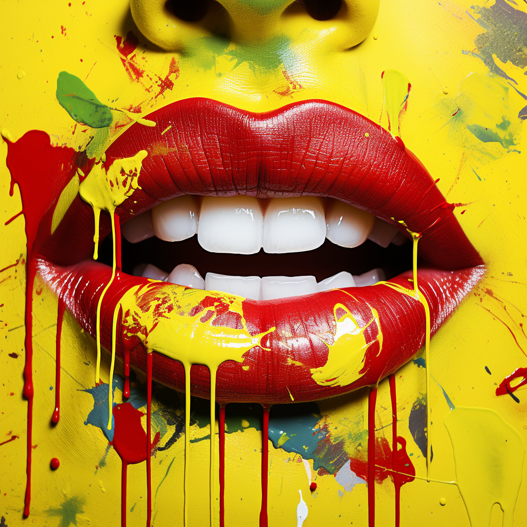 Minimalistic red cherry lips on graffiti artwork