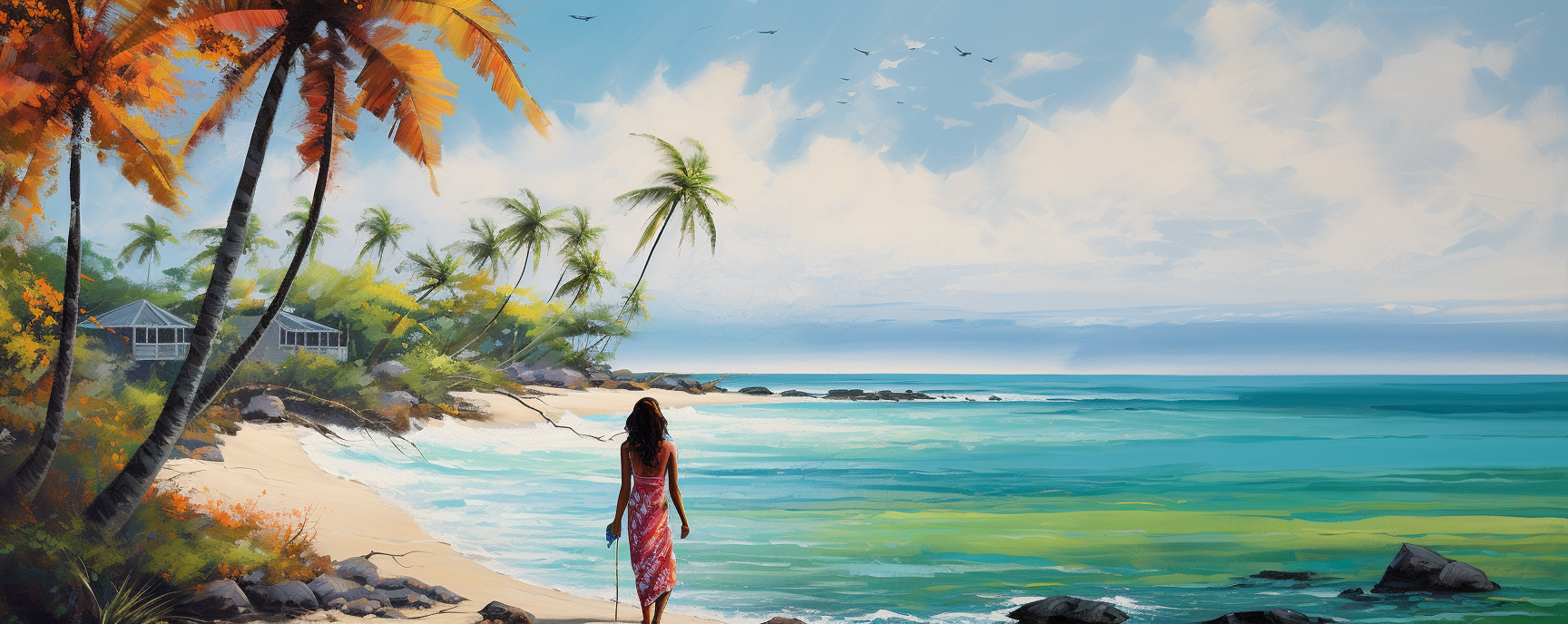 Colorful painting of Caribbean scenery