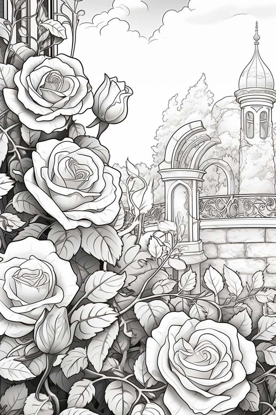 Detailed artistic roses in garden