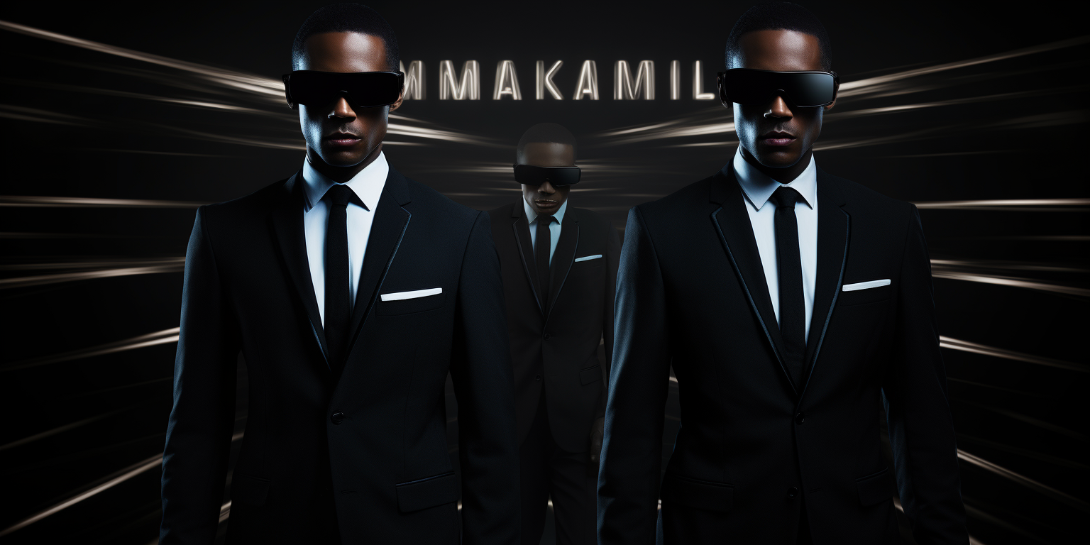 Men in black suits with ARTWORKFORMUSIC message