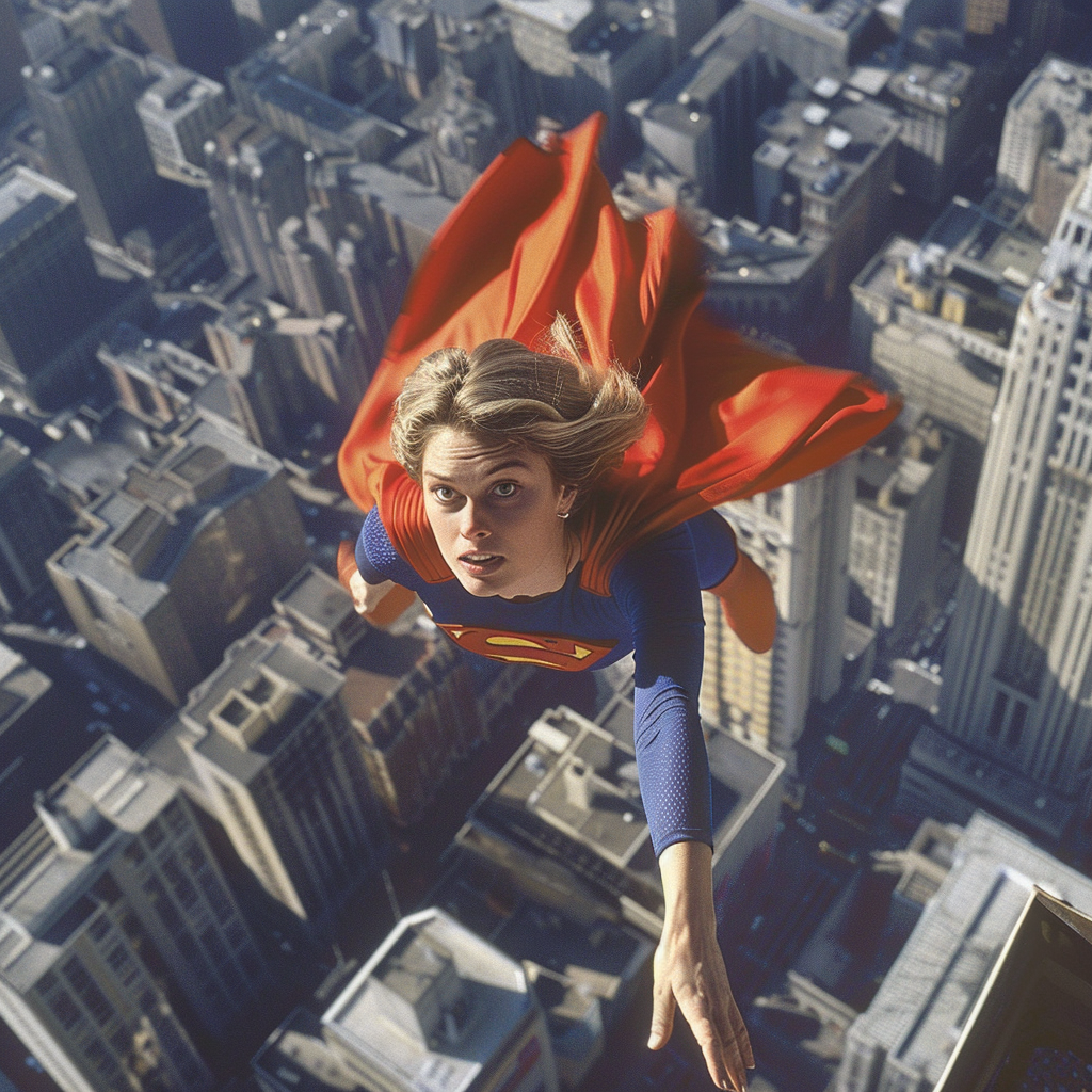 Ashley Olsen flying as Superwoman