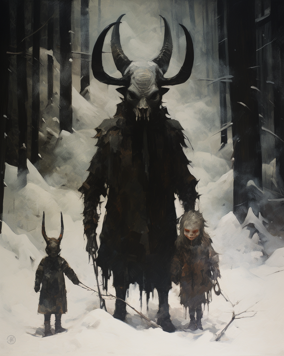 Dark and haunting Krampus oil painting