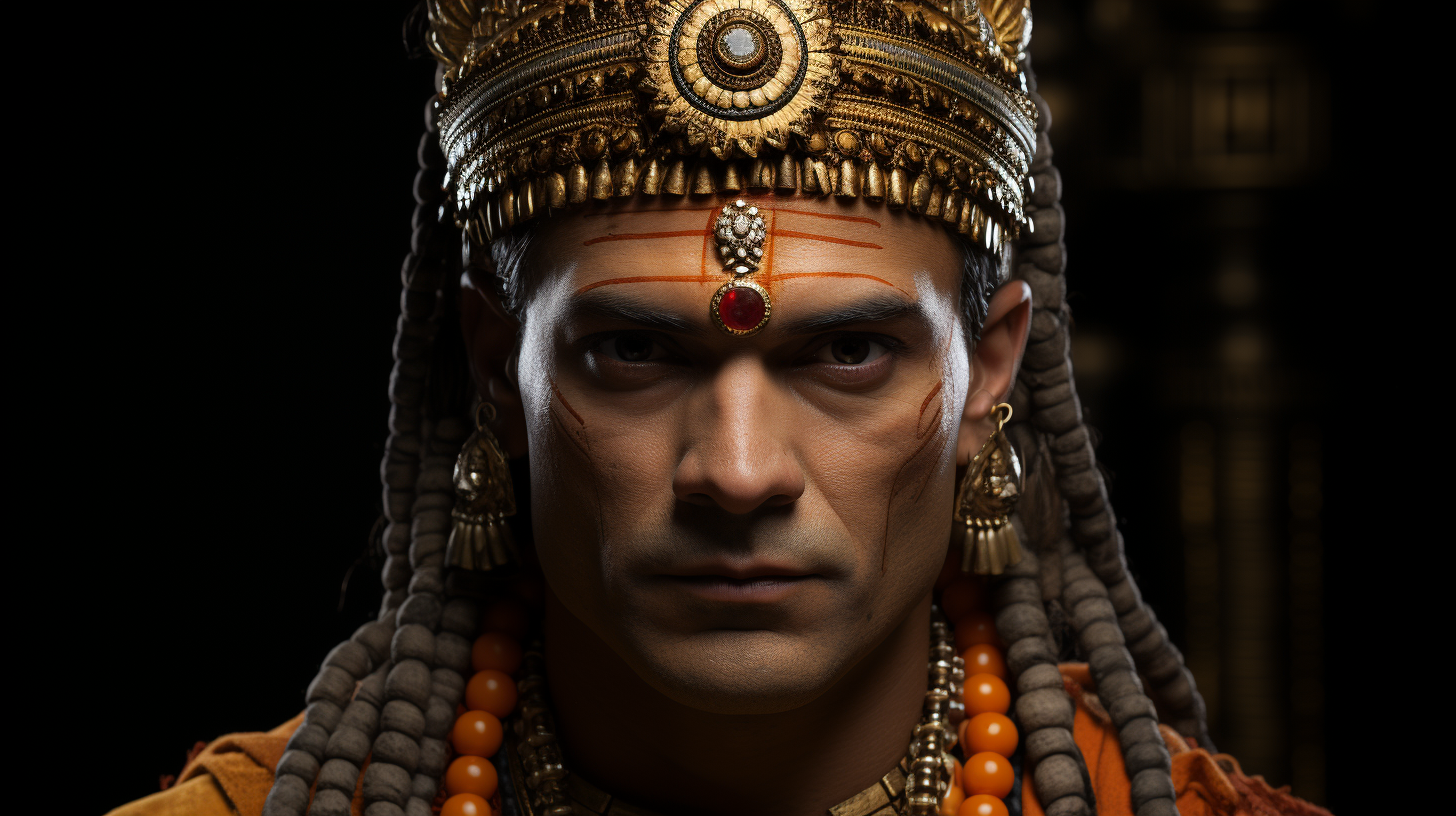 Close-up portrait of Ashoka the Great