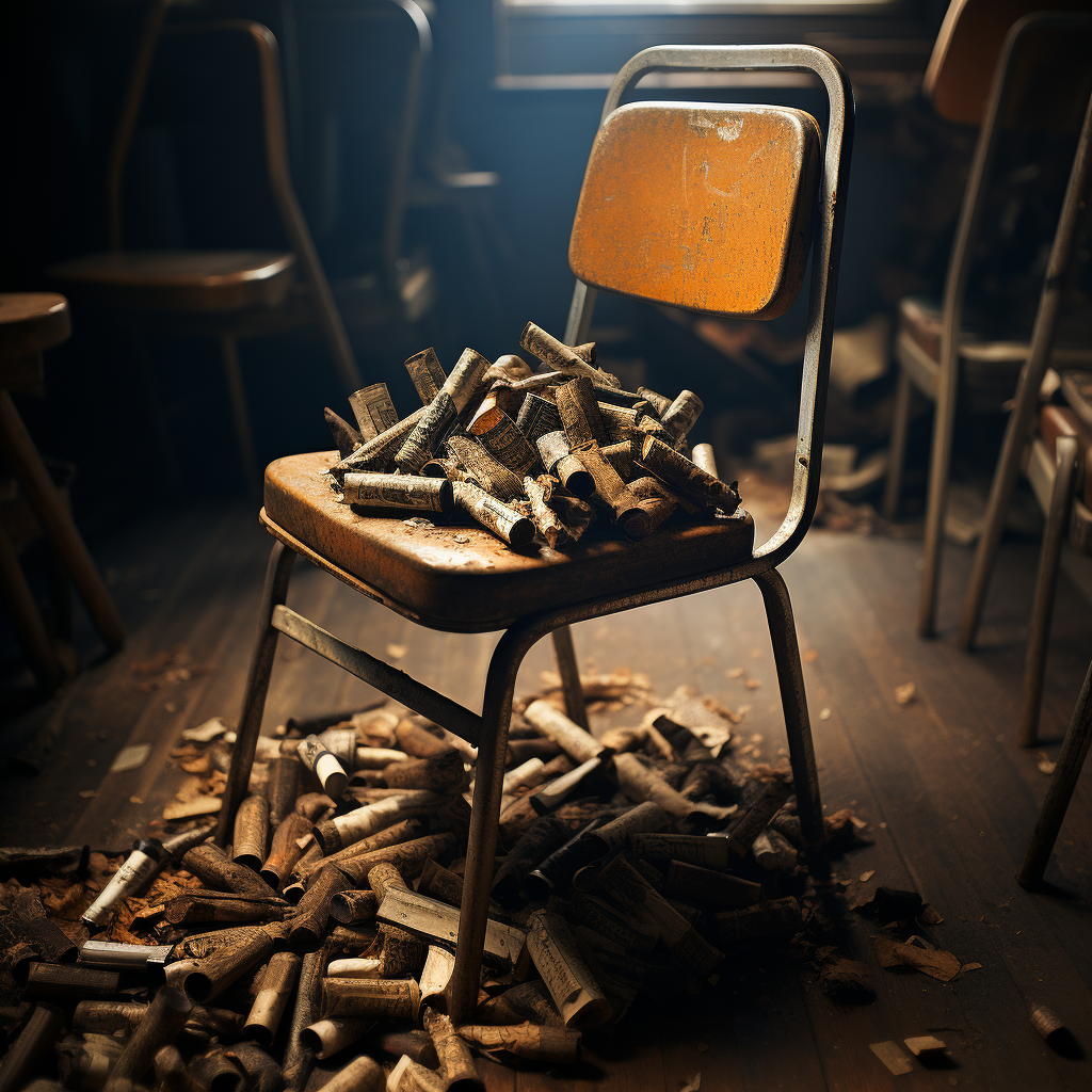 Vintage ashtray on school chair