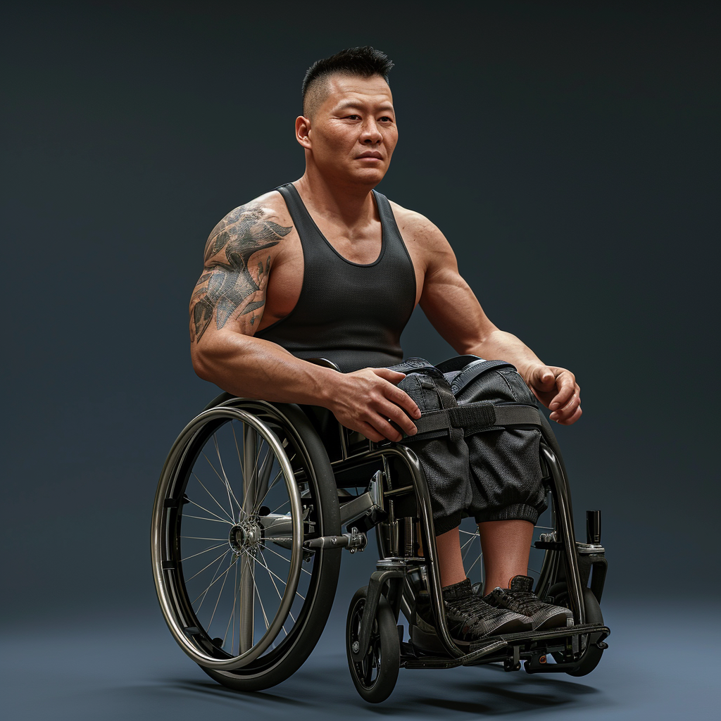 Asian-American athlete in wheelchair