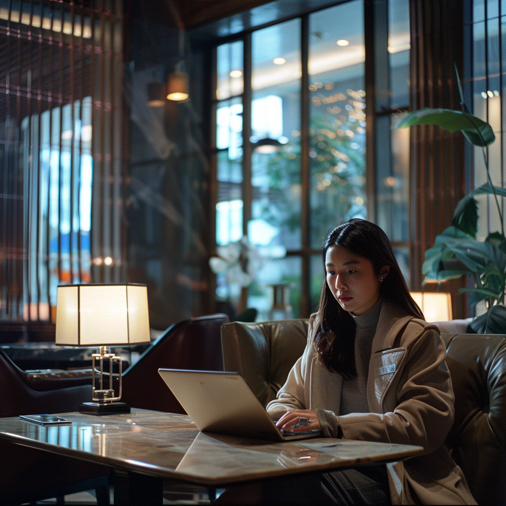 Asian Business Woman Lobby Hotel