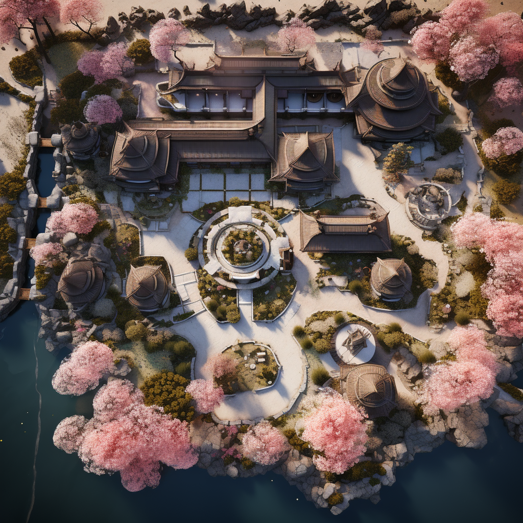 Birdseye view of Asian Cherry Blossom Garden