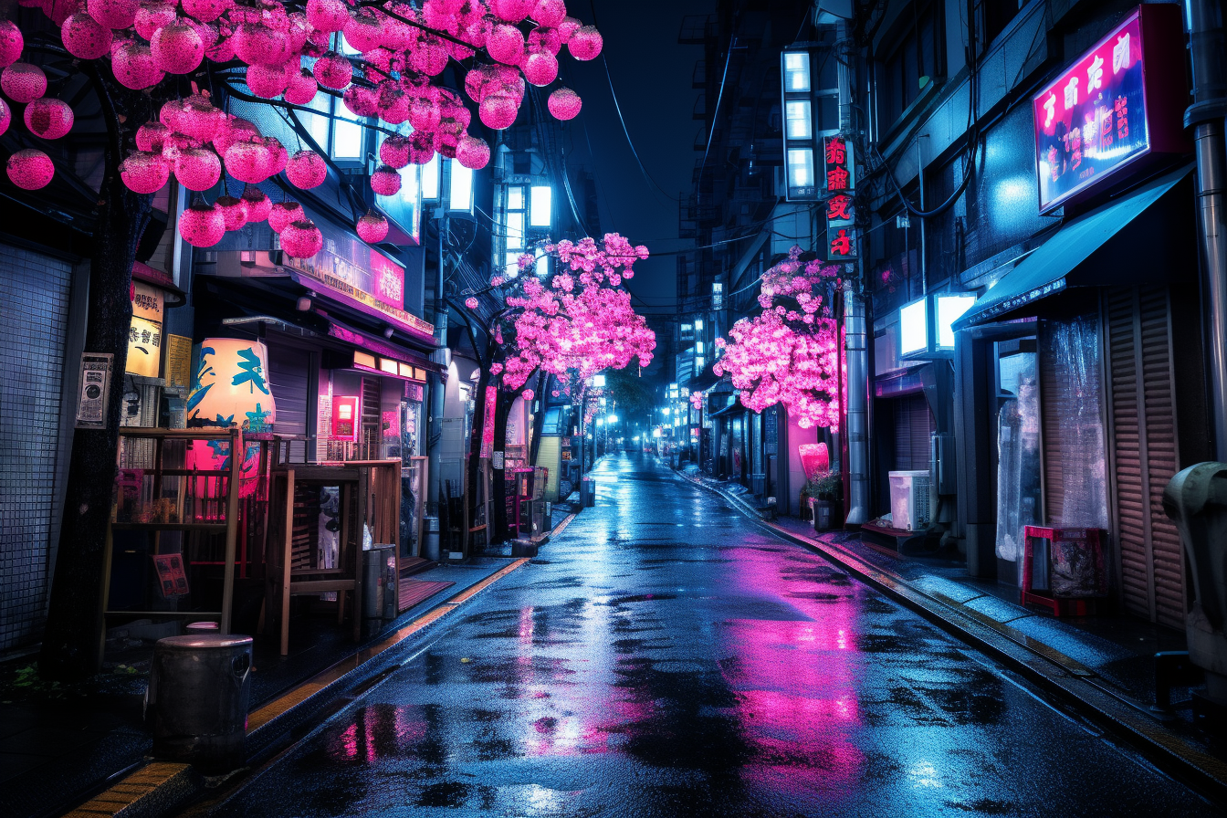 Asian city street with neon hallucinations