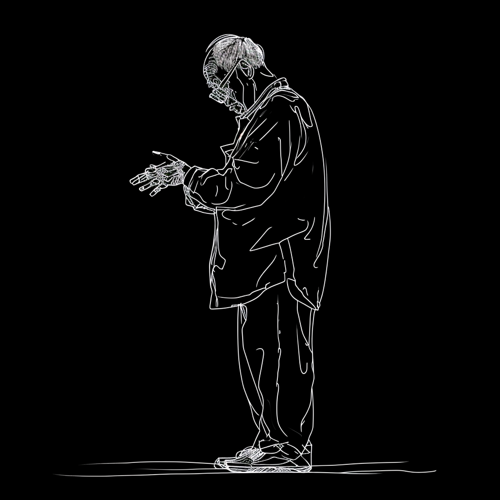 Asian elder man silhouette cartoon drawing