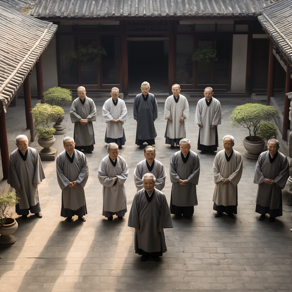 Asian elders in a courtyard