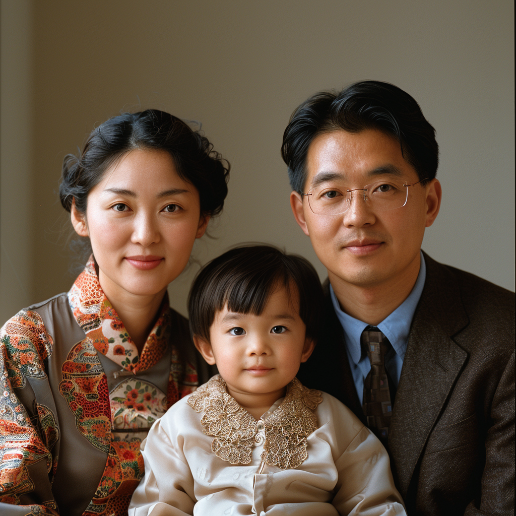 Asian family outdoors together