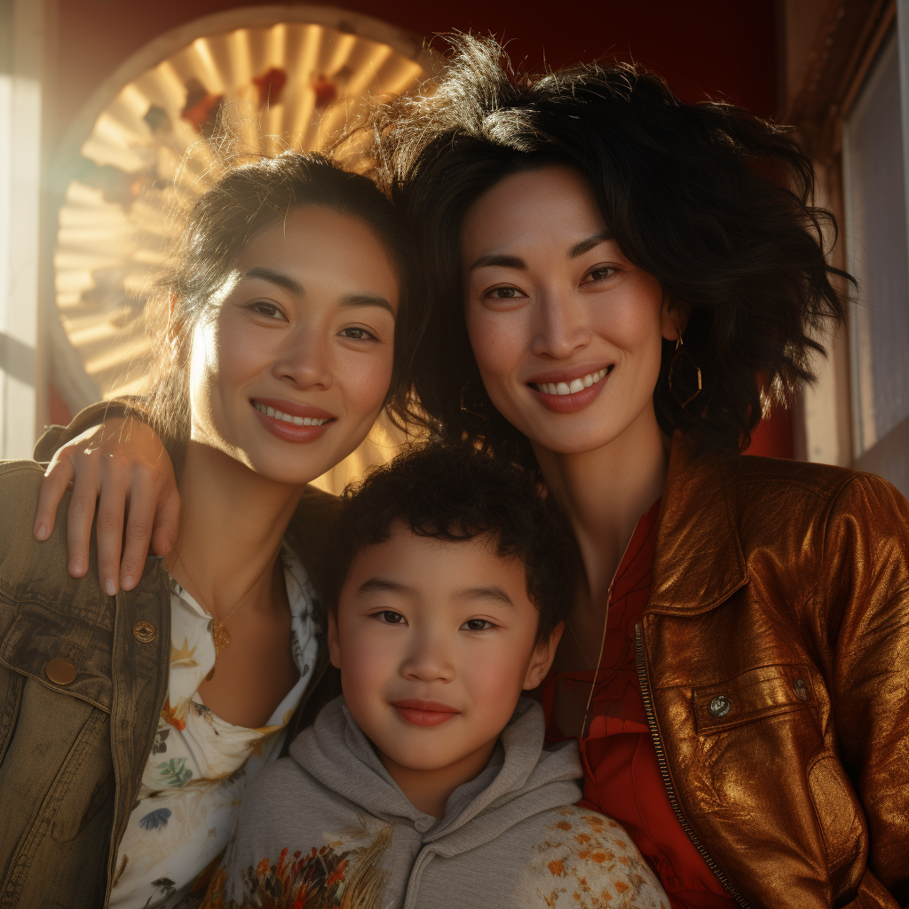 Asian family portrait with natural lighting