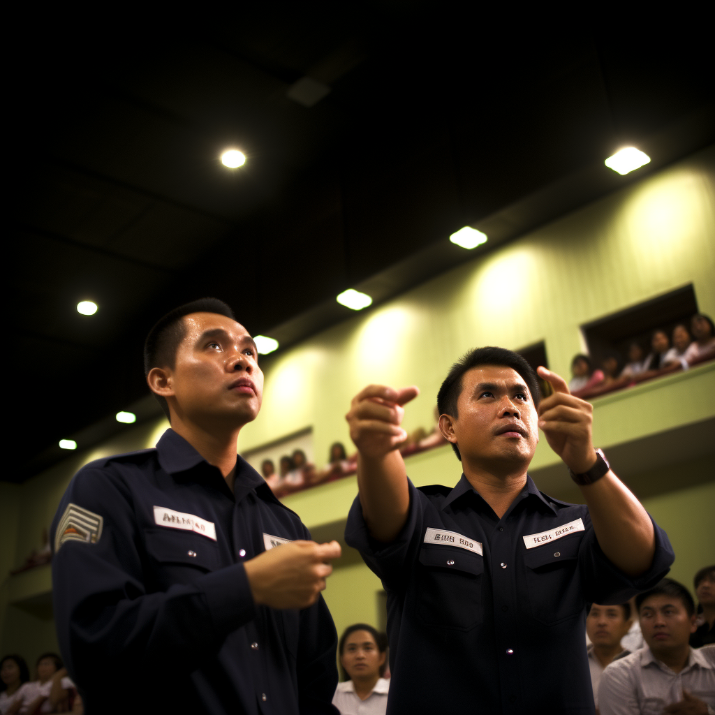 Asian fire officers teaching fire prevention