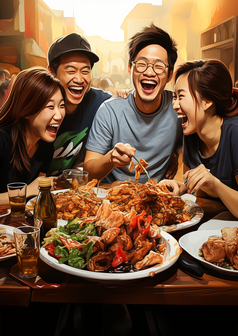 Group of friends enjoying delicious chicken wings