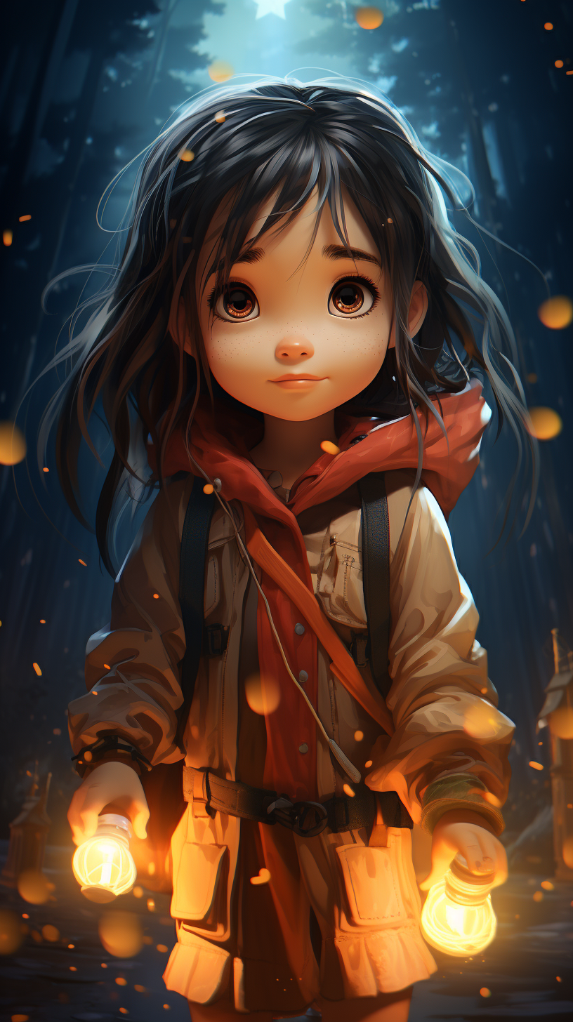 Cute Asian girl depicted in cartoon style