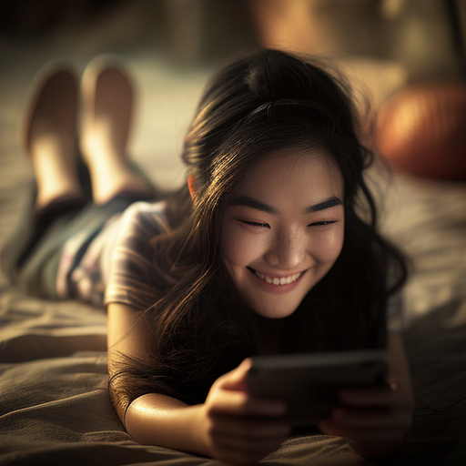 Asian girl playing with mobile phone