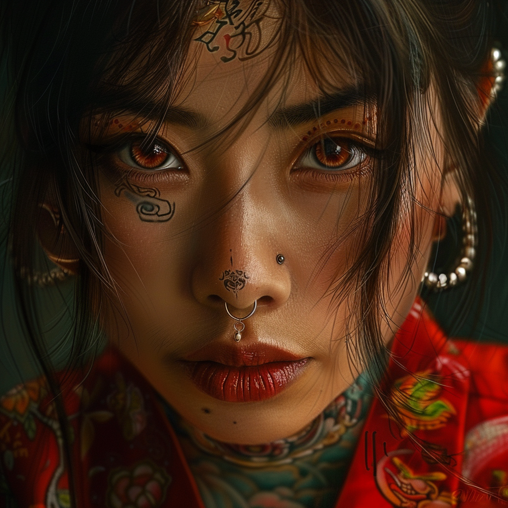 Beautiful Asian Girl Piercings Tattoo