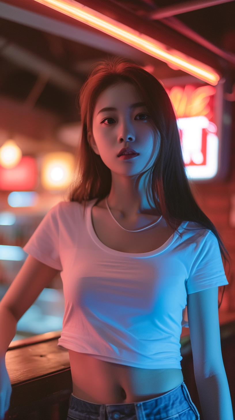 Asian girl white t-shirt at nightclub