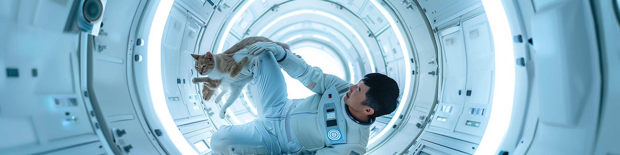 Asian Guy with Cat in Space Suit