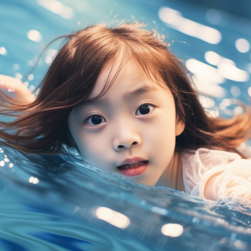 Asian Korean girl swimming in pool