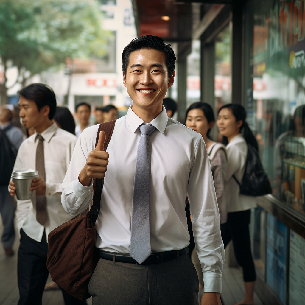 Asian man going to good company