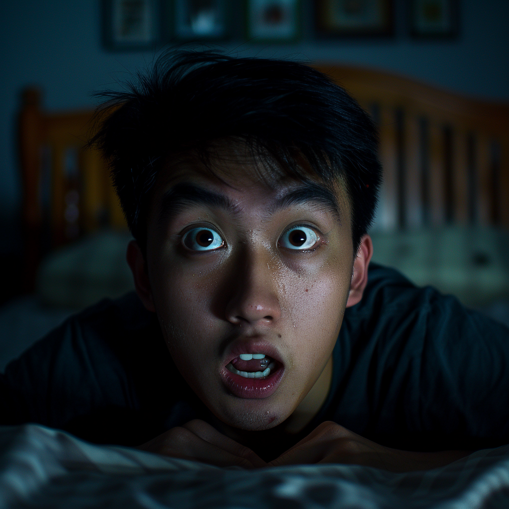 Asian man with scared face