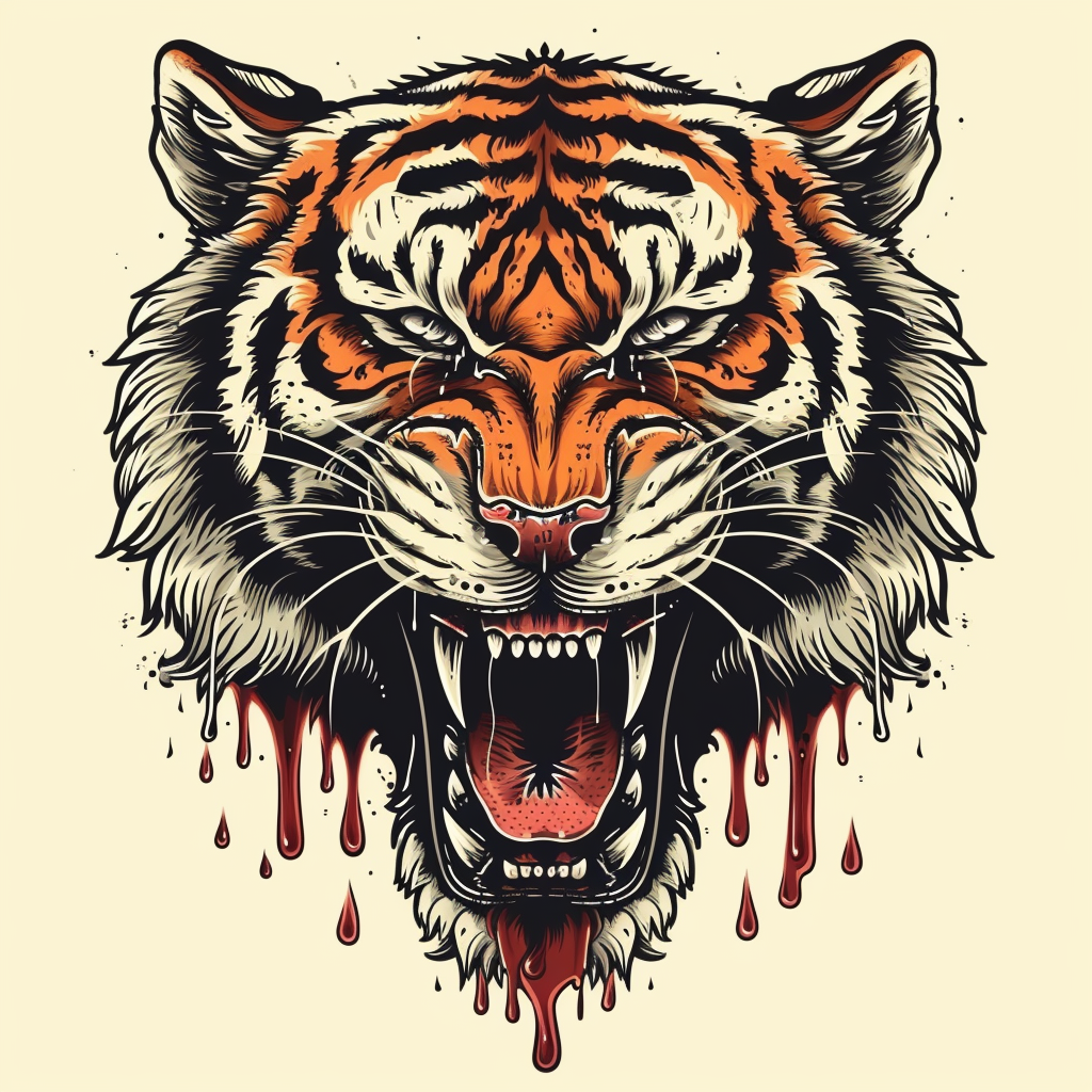 Tiger head tattoo illustration crying