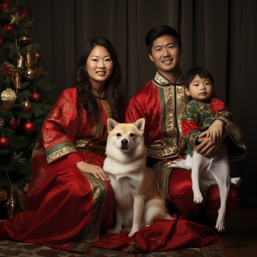 Mixed Asian and White Family Celebrating Christmas