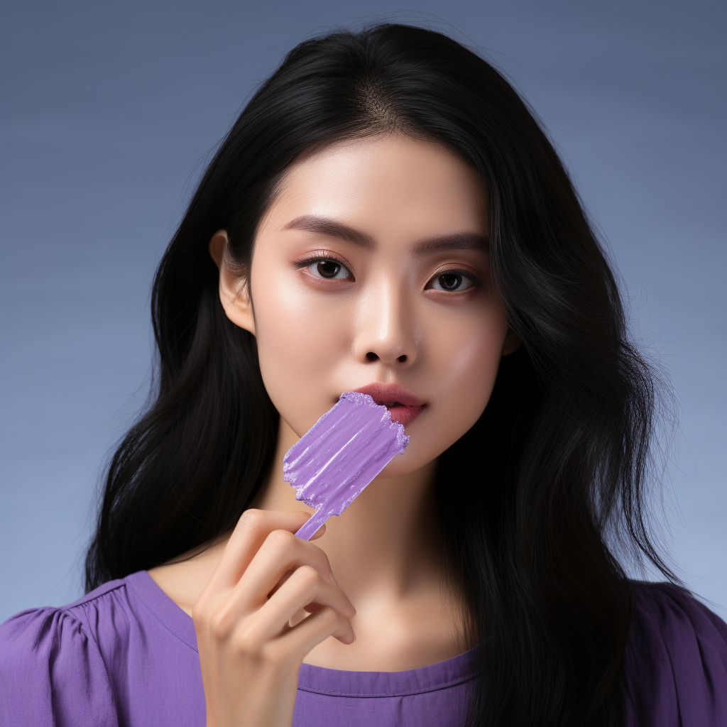 Asian woman with purple popsicle