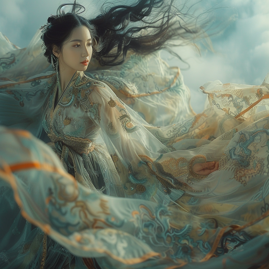 Asian woman in flowing dress