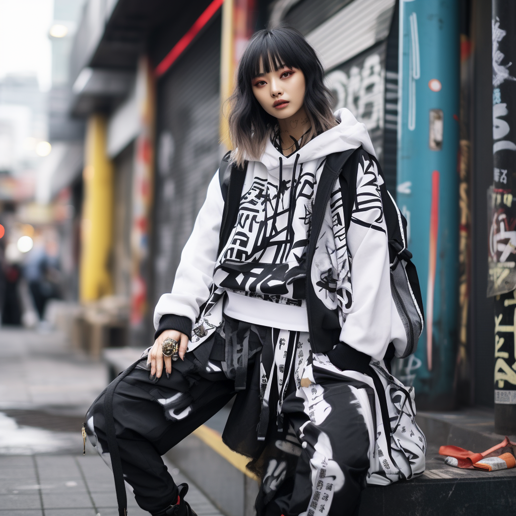 Stylish Asian women in Japanese street wear