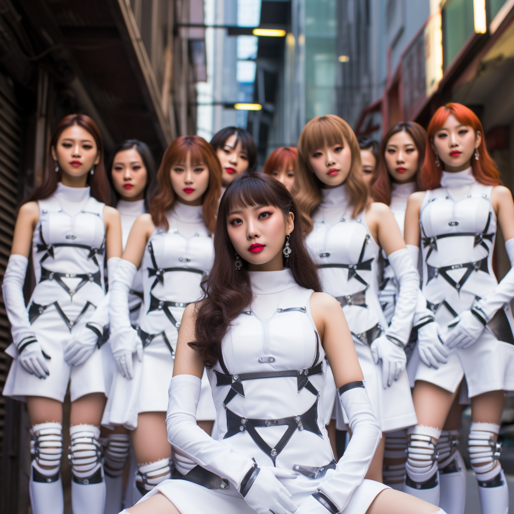 Group of Asian Beauty Girls in White Latex Outfits