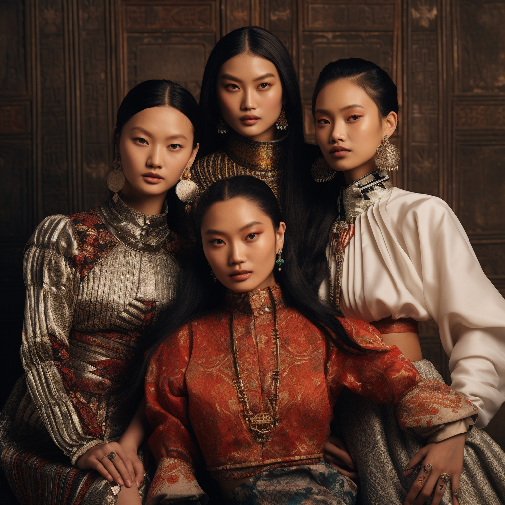 Ethnic clothing models showcase Asian diversity