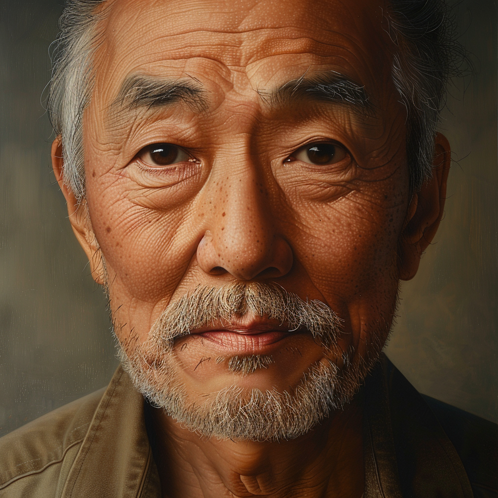 Asian man judging photorealistic image