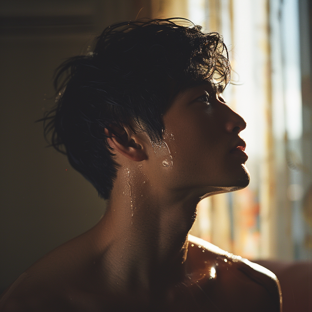 Asian male profile backlight low angle